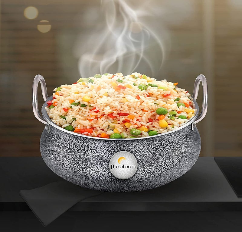 FLIXBLOOM Flixbloom Traditional Hard Anodised Cookware Induction and Gas Stove Compatible Handi with Stainless Steel Lid Hammertone Finish 3 Coat 30mm Thickness Aluminium Black 2 Litre Handi 2000ml  - Image 2