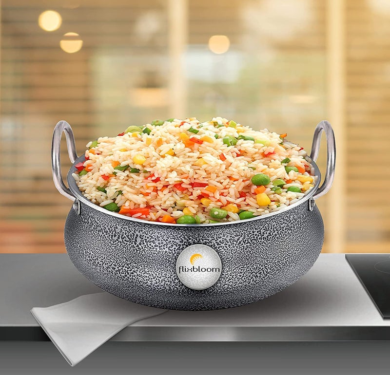 FLIXBLOOM Flixbloom Traditional Hard Anodised Cookware Induction and Gas Stove Compatible Handi with Stainless Steel Lid Hammertone Finish 3 Coat 30mm Thickness Aluminium Black 2 Litre Handi 2000ml  - Image 4