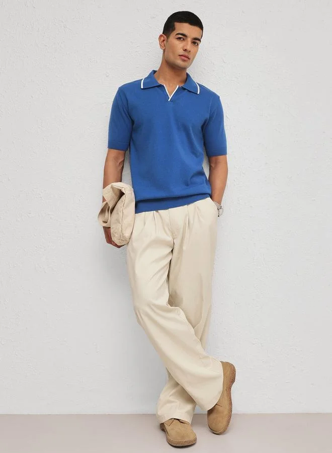 ساسافراس Men Blue Relaxed Fit Knitted Polo T-Shirt