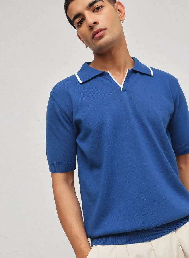 ساسافراس Men Blue Relaxed Fit Knitted Polo T-Shirt