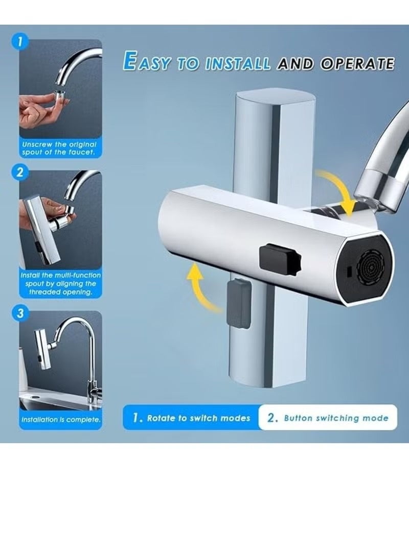 Bathroom Faucet Attachment 4-in-1 Multi Functional Rotating Aerator Water Saving Swivel Design Kitchen and Bathroom Faucet Attachment Guiguzi Universal Compatible High Quality Brass Chrome - Image 4