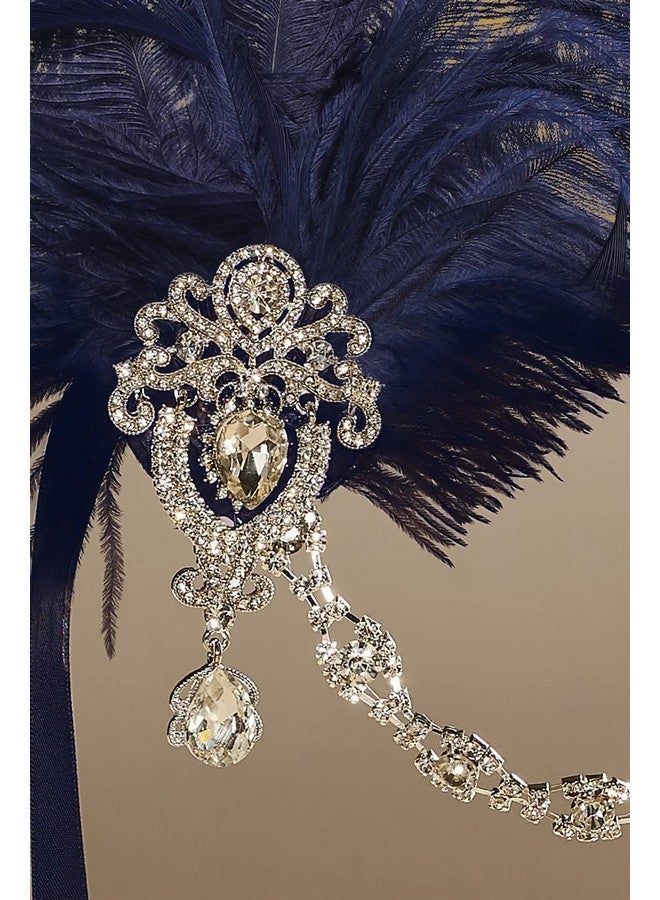 BABEYOND Abeyond Women'S Ostrish Feather Crystal Headband Wedding Bridal Feather Headband Flapper Headpiece 1920S (Navy Blue) - Image 4