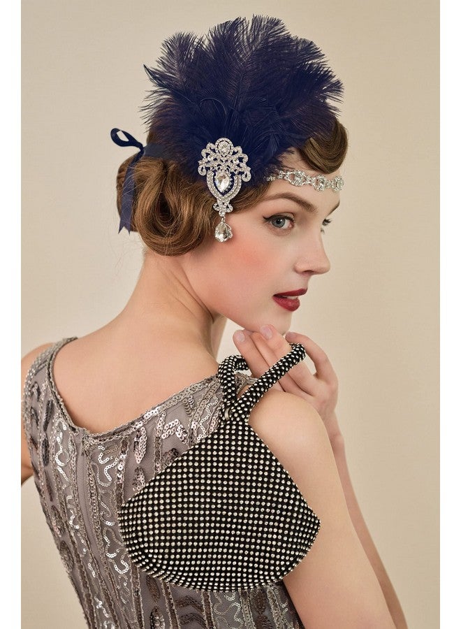 BABEYOND Abeyond Women'S Ostrish Feather Crystal Headband Wedding Bridal Feather Headband Flapper Headpiece 1920S (Navy Blue) - Image 5