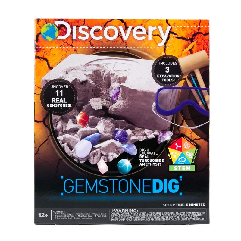 Discovery Kids Gemstone Dig Stem Science Kit by Horizon Group Usa, Excavate, Dig & Reveal 11 Real Gemstones, Includes Goggles, Excavation Tools, Streak Plate, Magnifying Glass & More - Image 1