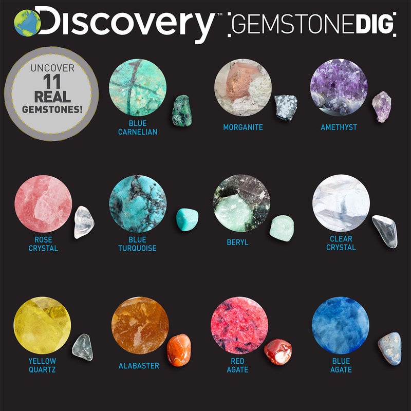 Discovery Kids Gemstone Dig Stem Science Kit by Horizon Group Usa, Excavate, Dig & Reveal 11 Real Gemstones, Includes Goggles, Excavation Tools, Streak Plate, Magnifying Glass & More - Image 4