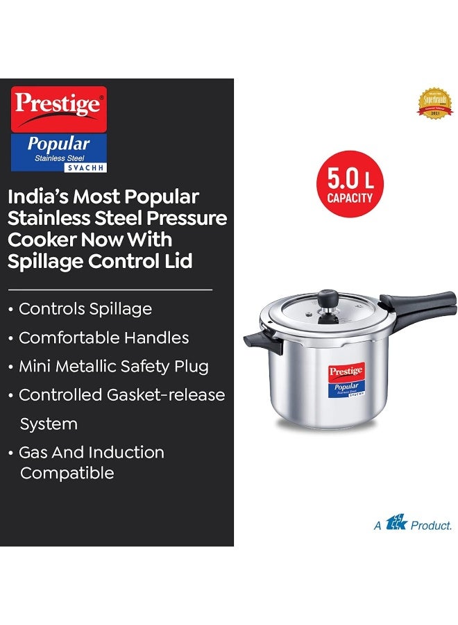 Prestige 5.00Liters Prestige Popular Svachh Spillage Control Stainless Steel Pressure Cooker, 5 L (Silver) silver - Image 5