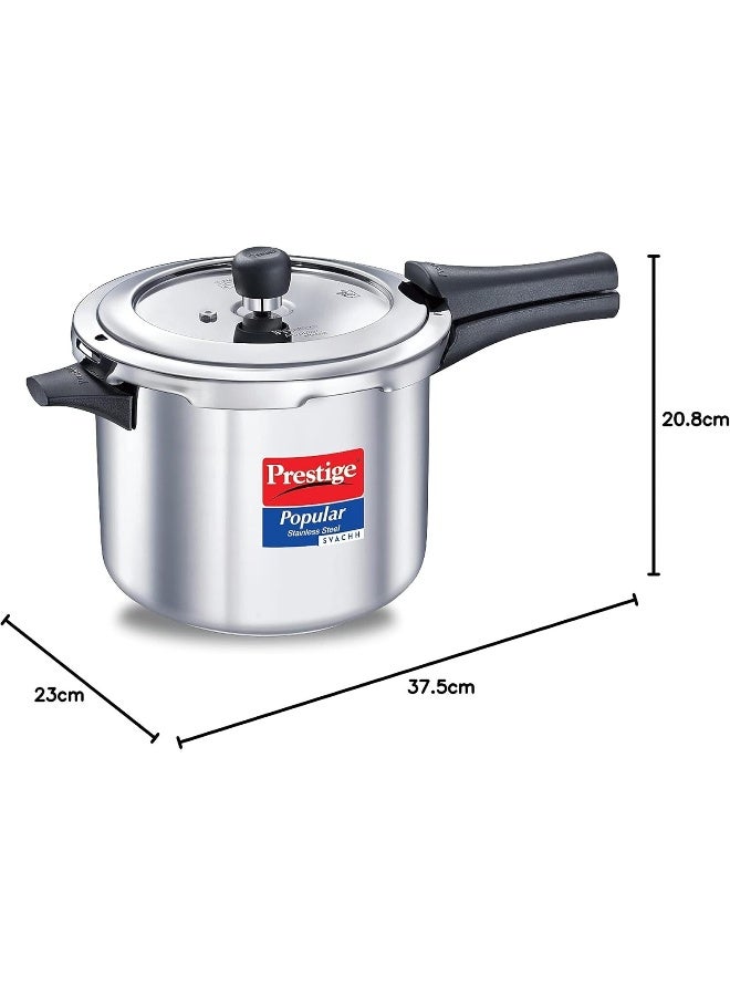 Prestige 5.00Liters Prestige Popular Svachh Spillage Control Stainless Steel Pressure Cooker, 5 L (Silver) silver - Image 2