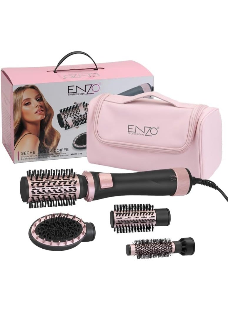 ENZO Professional مجموعة تصفيف الشعر المتعددة ENZO PROFESSIONAL EN-756 الجديدة 2025 – جهاز تصفيف الشعر 5 في 1 بتقنية الدوران التلقائي، 3 فرشاة لتكثيف الشعر، مشط تدليك بيضاوي، محرك خفيف الوزن مع حقيبة سفر من الجلد الناعم - Image 1