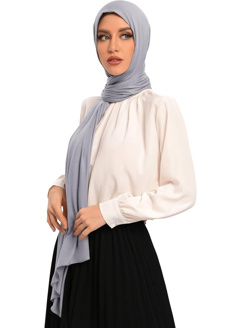 Soft Modal Jersey Hijab Scarf 2 Pieces Light Gray, 70x28 Inch Breathable Smooth Muslim Head Scarf for Daily Wear - Image 1