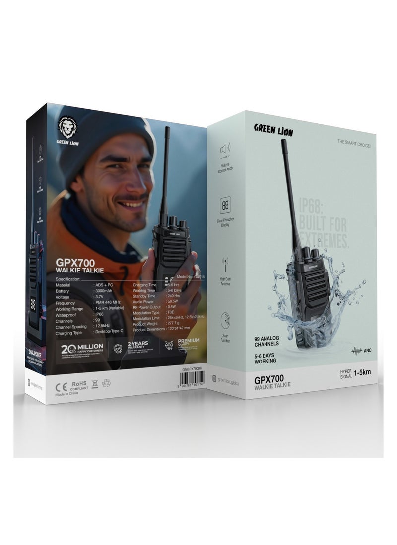 GPX700 Two-way radio with Scan Function and Volume Control Knob / Handheld radio / Portable radio / Radio transceiver / Wireless communicator / Clear Phosphor Display - Black