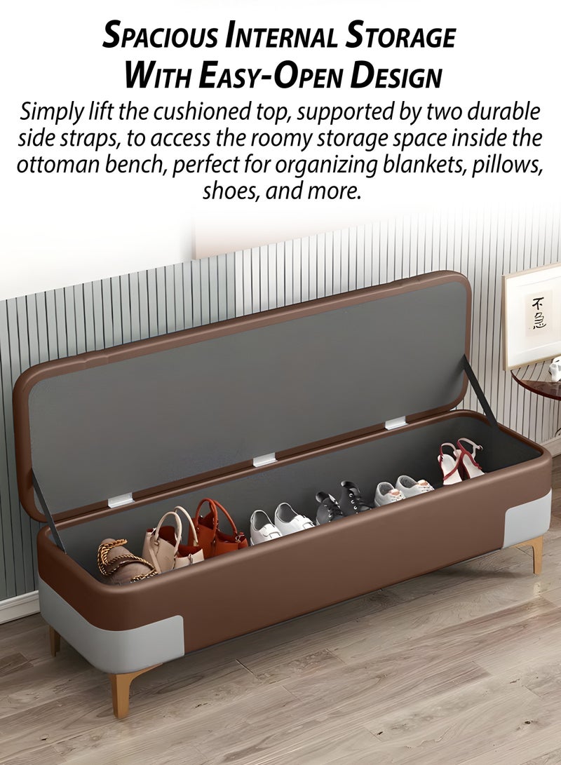 DBLEW Faux Leather Upholstered Ottoman Storage Bench Shoe Changing Seat Chest Sofa Rectangular Extra Long Hidden Storage Foot Stool Shoe Organizer Cabinet for Bedroom and Living Room End of Bed Couch Entryway Doorway Home Office Entrance Hotel Lobby Reception Waiting Area Lounge Furniture 120cm - Image 2