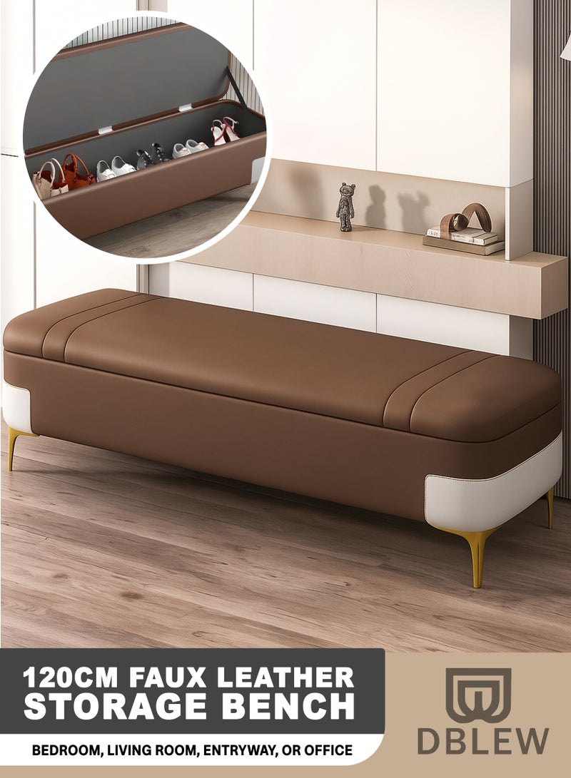 DBLEW Faux Leather Upholstered Ottoman Storage Bench Shoe Changing Seat Chest Sofa Rectangular Extra Long Hidden Storage Foot Stool Shoe Organizer Cabinet for Bedroom and Living Room End of Bed Couch Entryway Doorway Home Office Entrance Hotel Lobby Reception Waiting Area Lounge Furniture 120cm - Image 1