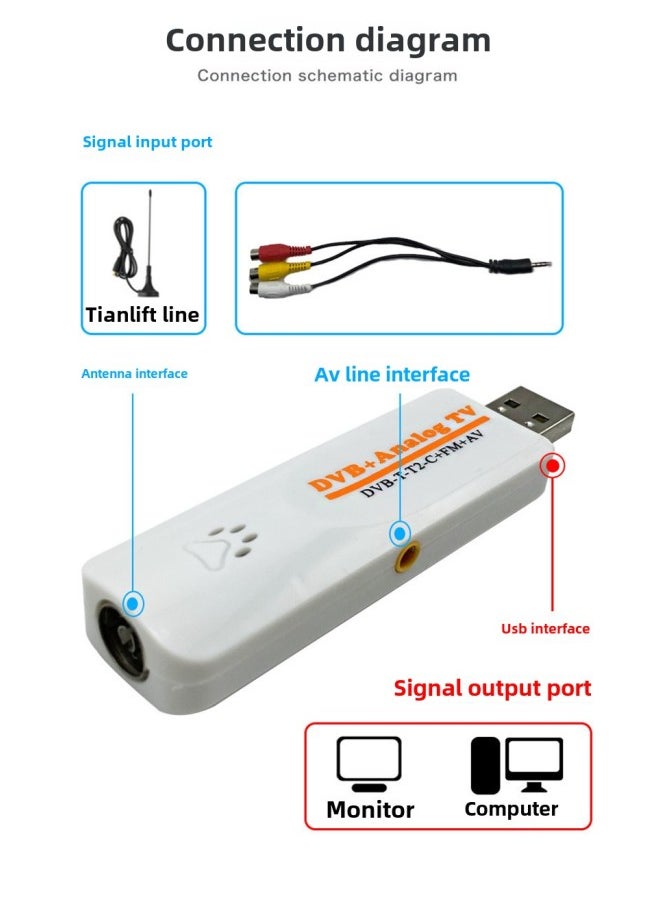 Generic USB 2.0 Digital DVB-T SDR Dongle T2/C/FM/ ISDB-T Converter-Color:White Dvb-t-t2-c+fm+av Dual-use Digital Simulation Integrated  - Image 1