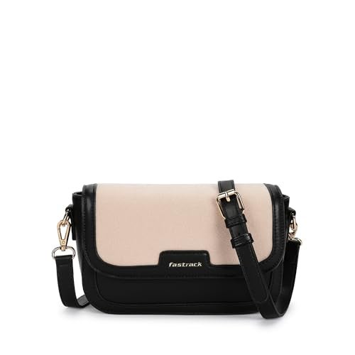 Fastrack Sherpa-Panel Sling Bag for Women | Faux Leather Crossbody with Zipper Closure, Gold Hardware and Detachable Strap | Compact Textured Bag for Casual and Evening Outfits - Image 1