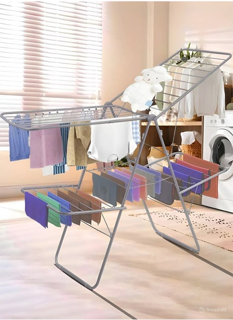 2-Shelves Galvanised Steel Laundry Rack Silver 120x17.5x61 cm
