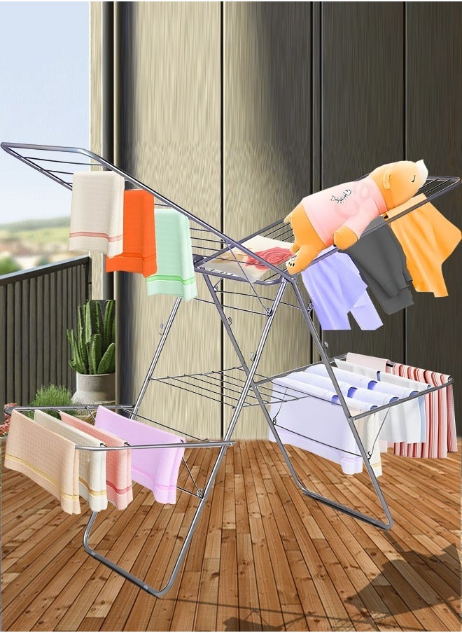 كادي ون - منشر غسيل من الفولاذ المجلفن مزود برفين فضي 120x17.5x61 سم - Image 1