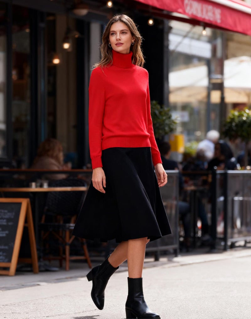 SANGTREE Women's Turtleneck Sweater Long Sleeve Casual Soft Knit Pullver Jumper Top Fall Sweater Red, Large - Image 5