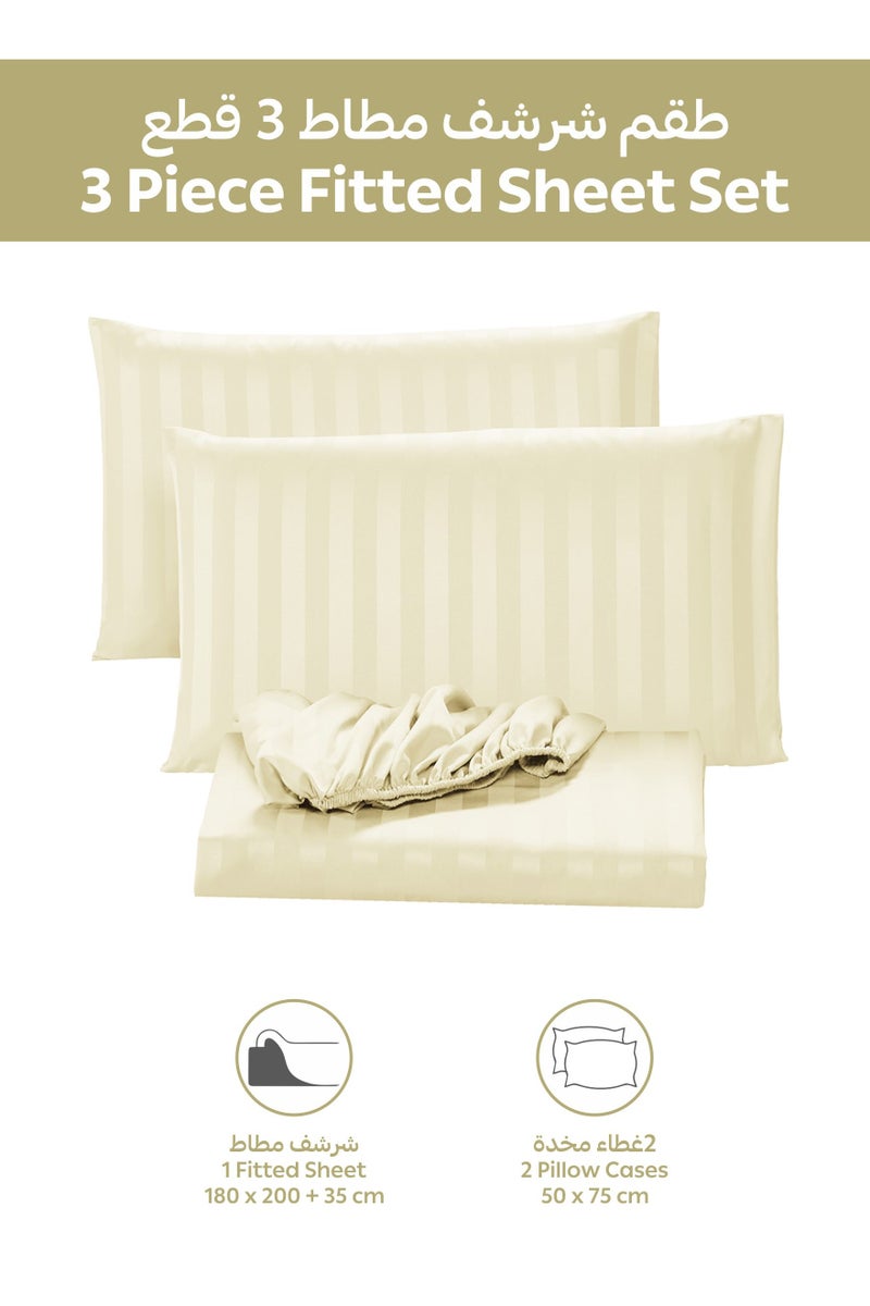 Donetella Premium 3 Piece – 180x200 cm King Striped Fitted Sheet, and 35 cm Deep Pocket, Secure All-Around Elastic Fit, No Excess Fabric. - Image 4