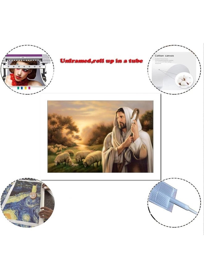 FireDeer Catholic Jesus Poster Print On Canvas Painting Christian God Pictures for Living Room No Frame (Jesus and Sheep,12x18inch) - Image 2