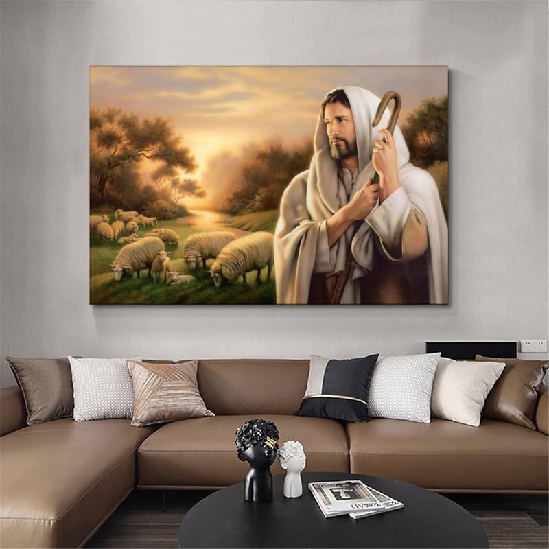 FireDeer Catholic Jesus Poster Print On Canvas Painting Christian God Pictures for Living Room No Frame (Jesus and Sheep,12x18inch) - Image 5