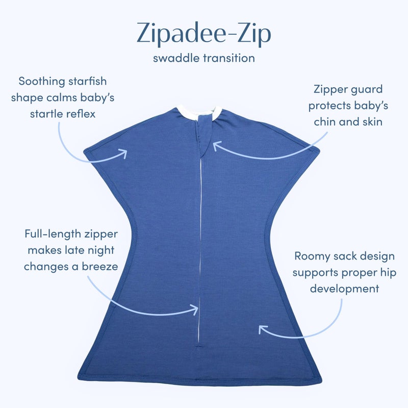 SleepingBaby Zipadee-Zip Transition Swaddle - Cozy Baby Swaddle Blanket with Zipper Convenience - Roomy Wearable Blanket for Easy Diaper Changes - Classic Navy, Large (12-24 Month) - 2 Pack - Image 2
