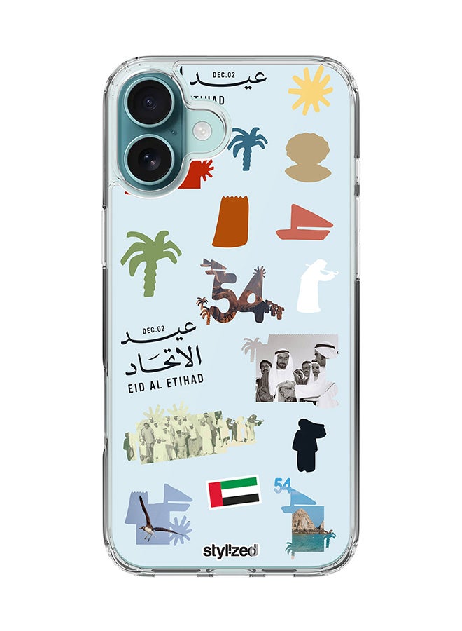 Stylizedd for iPhone 16 Plus Case [Compatible with MagSafe] Slim Magnetic cover Clear Phone Case - Eid Al Etihad 54th UAE National Day, Light Blue - Image 1