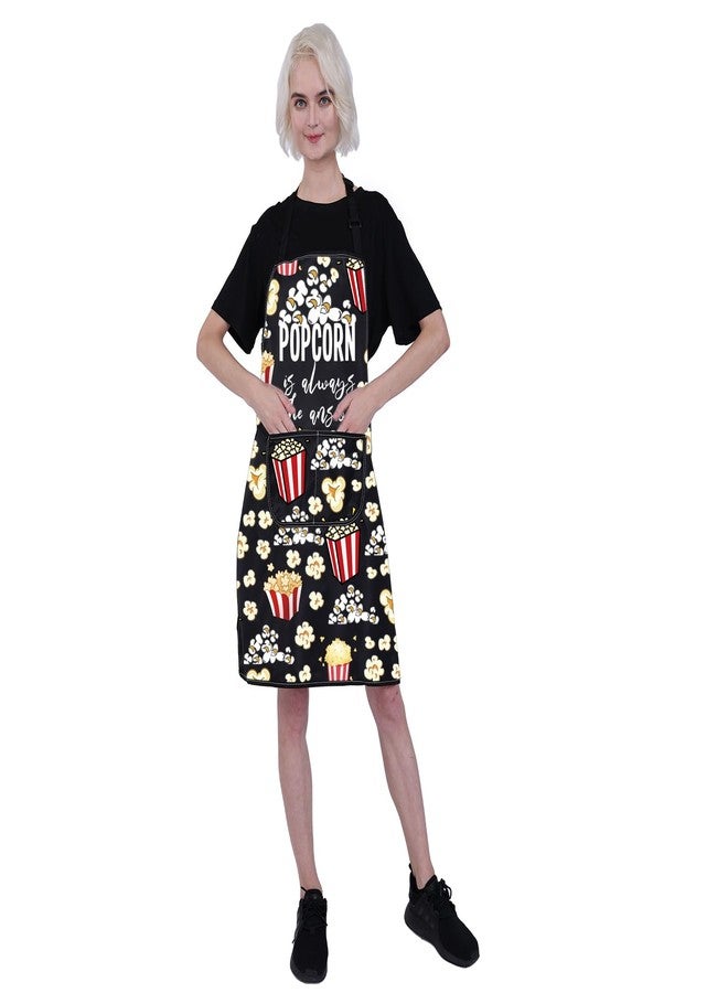 BNQL Popcorn Apron With Pockets Popcorn Is Always The Answer Funny Movie Night Cinema Gifts for Popcorn Lovers Chef Baking Apron - Image 4