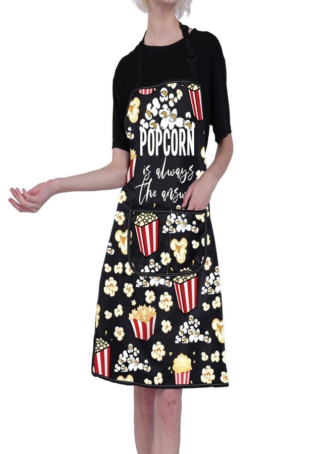 BNQL Popcorn Apron With Pockets Popcorn Is Always The Answer Funny Movie Night Cinema Gifts for Popcorn Lovers Chef Baking Apron - Image 5