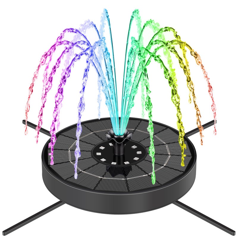 SEIRMEP Solar Fountain Pump with 3 Spray Height Adjustments Upgraded Glass Solar Bird Bath Fountains with LED Lights6 NozzlesOutdoor Solar Water Fountain Pump for Bird Bath Garden Pool Pond