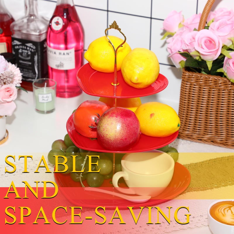 Layhit 1 Pack Valentine's Day 3 Tier Cupcake Stand Heart Shaped 3 Tiered Serving Trays for Party Plastic Tray Dessert Cupcake Stand for Tea Party Baby Shower Wedding (Red) - Image 5