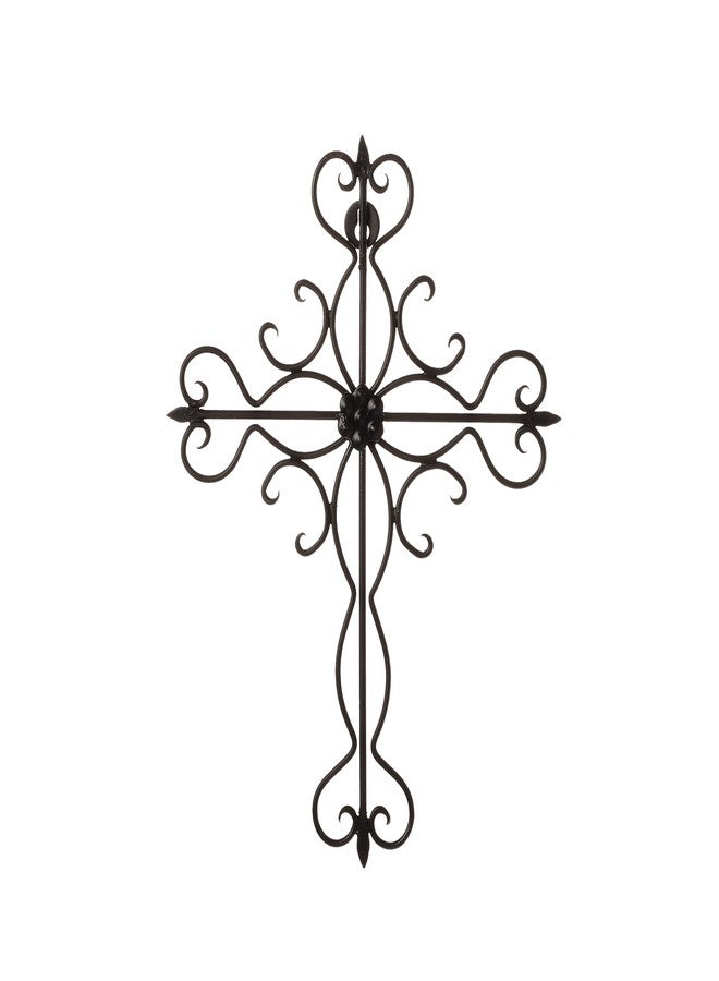 RELY+ Wall Cross Black Decorative Hanging 14 X 10 Inches - Fleur De Lis Metal Cross Religious Wall Art For Wall Christmas Decor Home Living Room Adult Gifts - Image 1