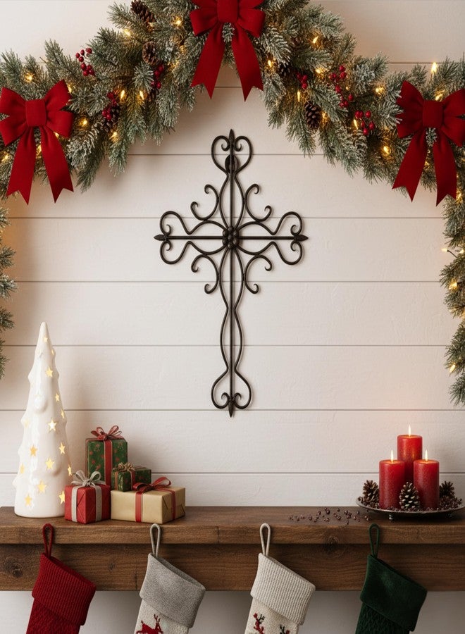 RELY+ Wall Cross Black Decorative Hanging 14 X 10 Inches - Fleur De Lis Metal Cross Religious Wall Art For Wall Christmas Decor Home Living Room Adult Gifts - Image 2