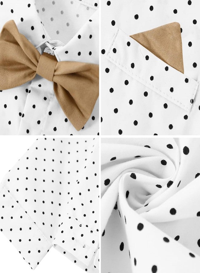 SANGTREE Baby Boy Dress Clothes Outfits, Button Down Shirts with Bow Tie and Suspender Pants Gentleman Wear Sets for Baby Boys, Polka Dot Khaki, 18-24 Months = Tag 90 - Image 3