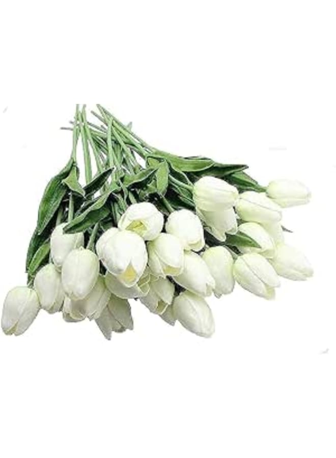 ماركة غير محددة 10 قطع من زهور التوليب الاصطناعية الصغيرة (بيضاء) 