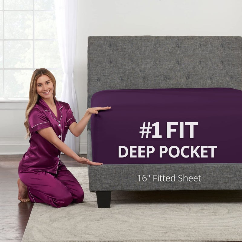 DeaLuxe Kids Twin Fitted Sheet Only - Real 16  Twin Deep Pocket Fitted Sheet Fit Perfectly 14 -18  Deep Mattress & Toppers - Lovely Twin Fitted Sheets - 1 Piece Fitted Bed Sheets - Fitted Sheet Twin Purple - Image 1