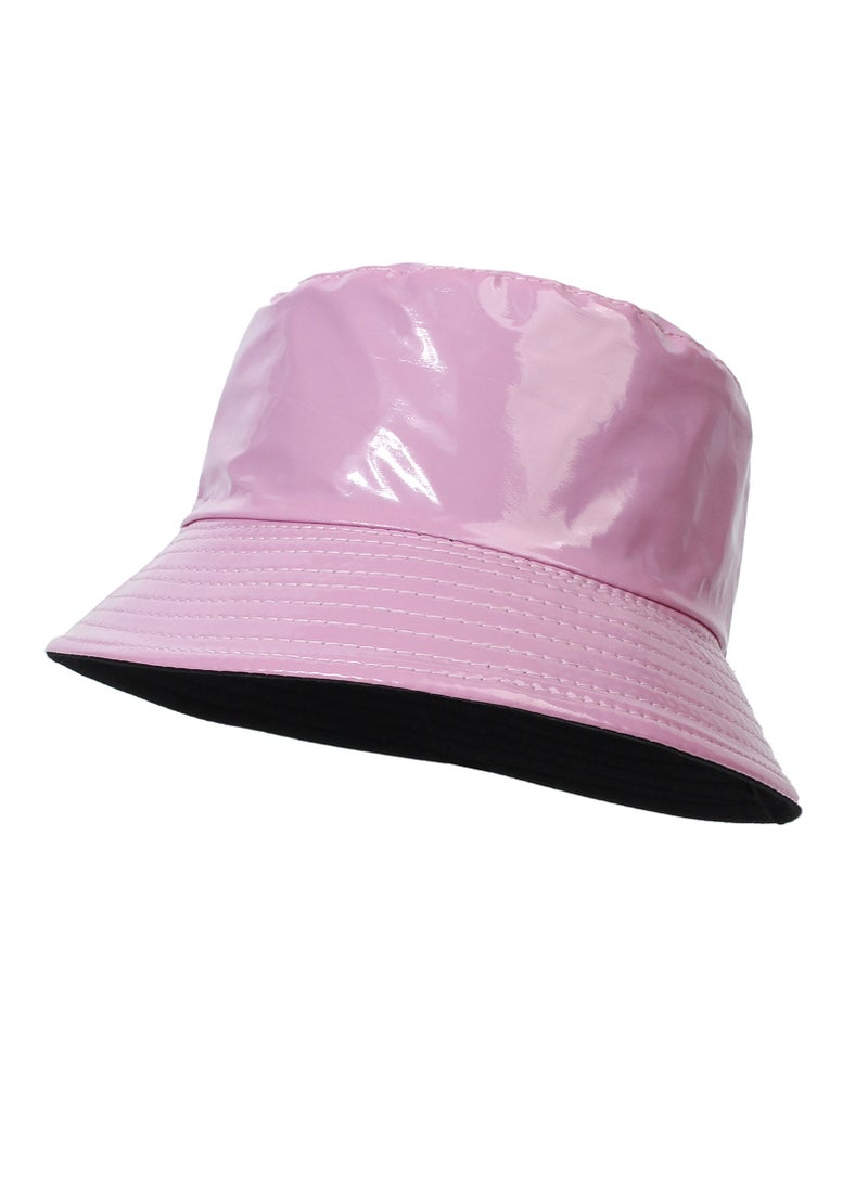 قبعة دلو لامعة للجنسين من جلد PU قبعة مطر مقاومة للماء قبعة صيد قبعة دلو قابلة للانعكاس قبعات شمسية قابلة للطي - Image 1
