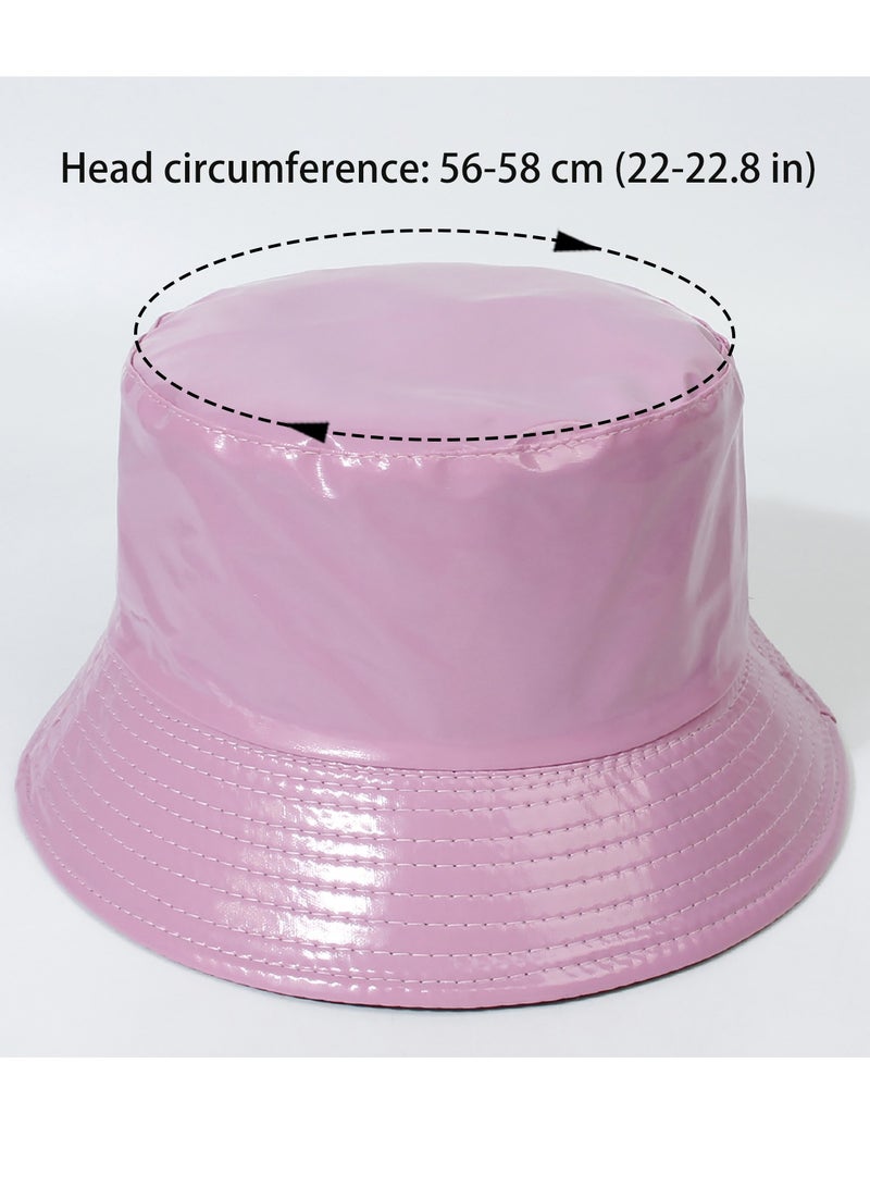 قبعة دلو لامعة للجنسين من جلد PU قبعة مطر مقاومة للماء قبعة صيد قبعة دلو قابلة للانعكاس قبعات شمسية قابلة للطي - Image 3