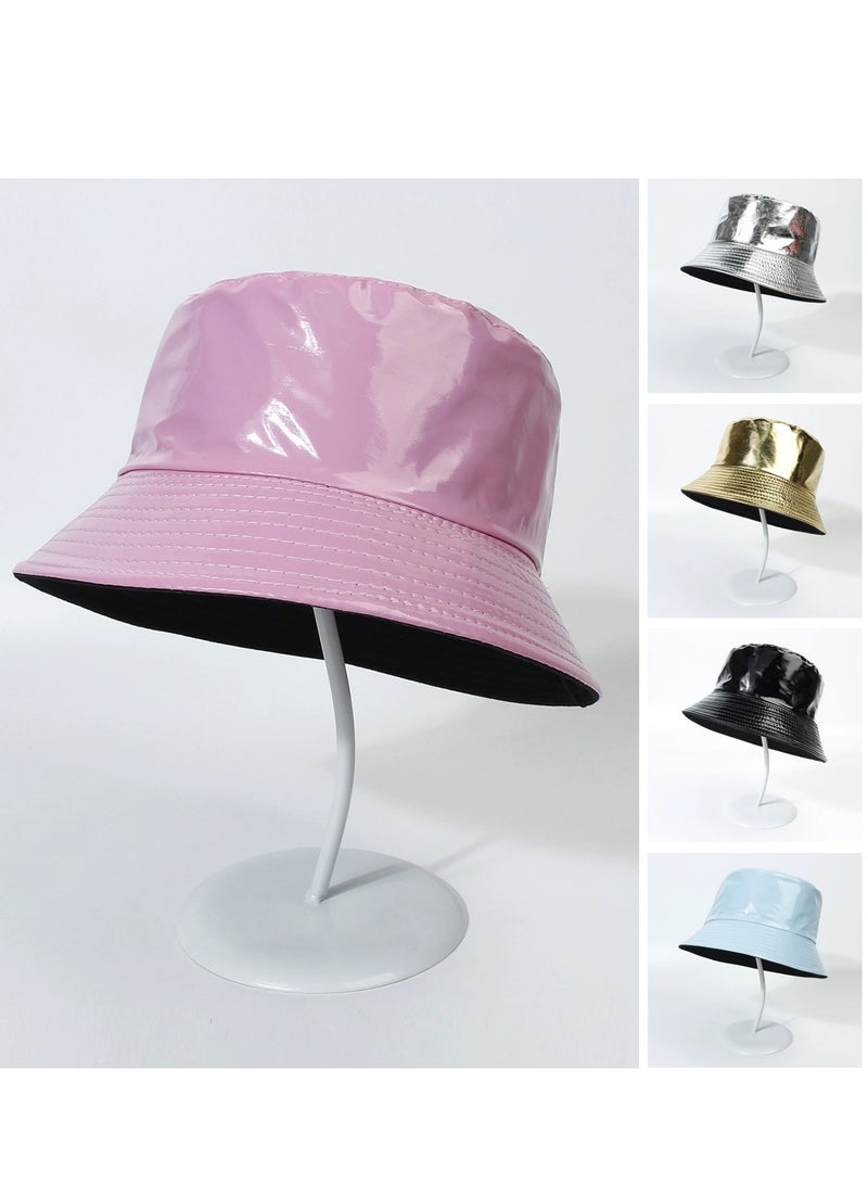 قبعة دلو لامعة للجنسين من جلد PU قبعة مطر مقاومة للماء قبعة صيد قبعة دلو قابلة للانعكاس قبعات شمسية قابلة للطي - Image 5