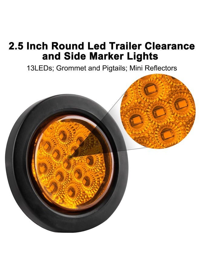 Konrali 2.5" Round LED Marker Lights 13 LEDs w/Reflectors, 10 Amber + 10 Red 2 1/2" Round LED Trailer Marker Lights Truck RV Side Clearance Marker Lights Sealed Flush Grommets Mount w/2 Prong Wire Pigtails - Image 3