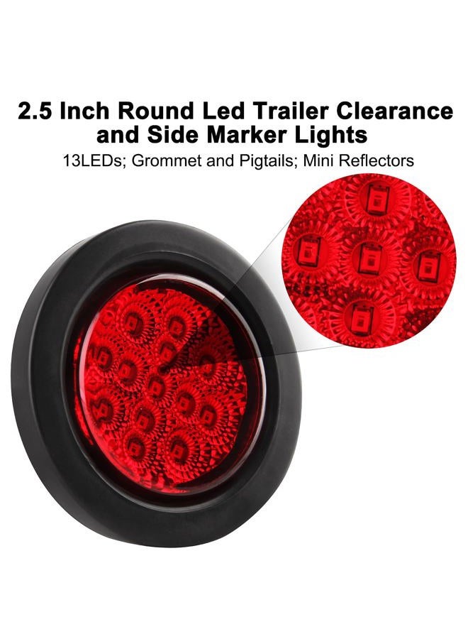 Konrali 2.5" Round LED Marker Lights 13 LEDs w/Reflectors, 10 Amber + 10 Red 2 1/2" Round LED Trailer Marker Lights Truck RV Side Clearance Marker Lights Sealed Flush Grommets Mount w/2 Prong Wire Pigtails - Image 2