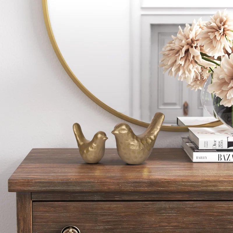 SUJUN Elegant Cast Iron Bird Statue with Vintage Brass Coating â€“ Gold Bird Figurine for Home Desk, Living Room, Bedroom, Office â€“ Charming Decorative Ornament - Image 5