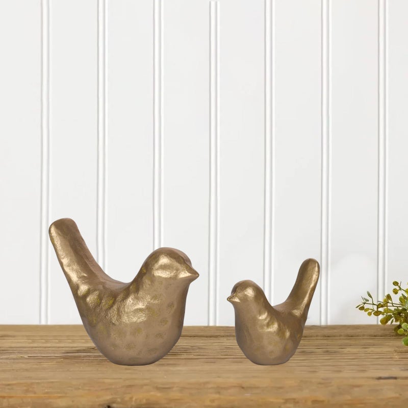 SUJUN Elegant Cast Iron Bird Statue with Vintage Brass Coating â€“ Gold Bird Figurine for Home Desk, Living Room, Bedroom, Office â€“ Charming Decorative Ornament - Image 4