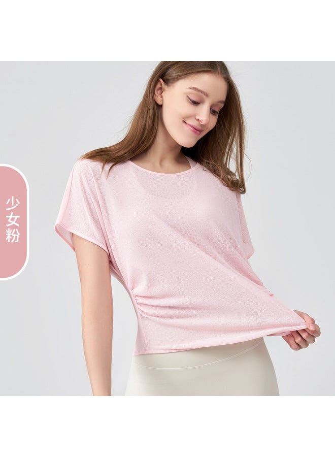 New Style Loose Bamboo Yarn Sports Top For Women, Casual Breathable Quick-dry Fitness Short-sleeve Versatile Beautiful Back Yoga Cover-up