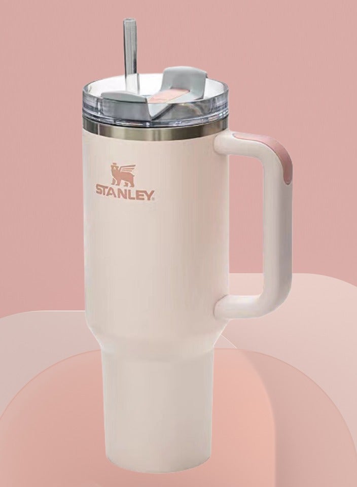 Stanley Quencher H2.0 FlowState Stainless Steel Vacuum Insulated Tumbler with Lid and Straw for Water, Iced Tea or Coffee, Smoothie,  Rose Quartz, 40 oz