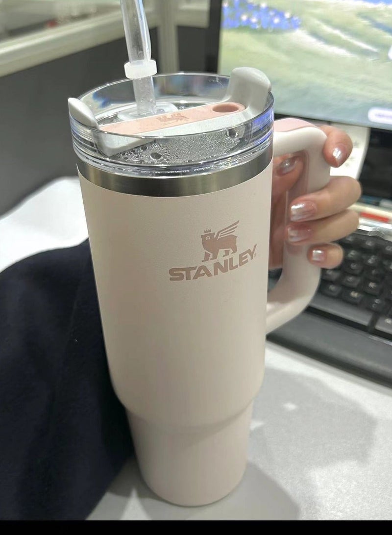 Stanley Quencher H2.0 FlowState Stainless Steel Vacuum Insulated Tumbler with Lid and Straw for Water, Iced Tea or Coffee, Smoothie,  Rose Quartz, 40 oz