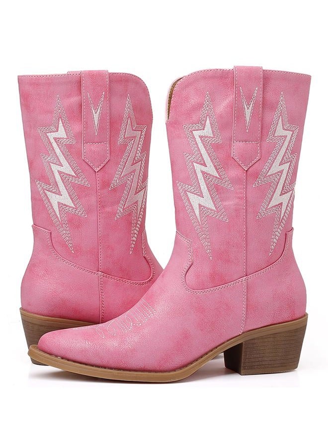 GLOBALWIN Women's Pink Cowboy Boots Western Mid Calf Disco Cowgirl Boots For Women Chunky Low Heel 8M - Image 2