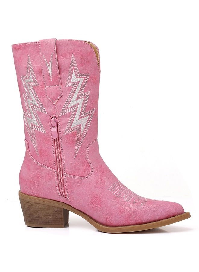 GLOBALWIN Women's Pink Cowboy Boots Western Mid Calf Disco Cowgirl Boots For Women Chunky Low Heel 8M - Image 3