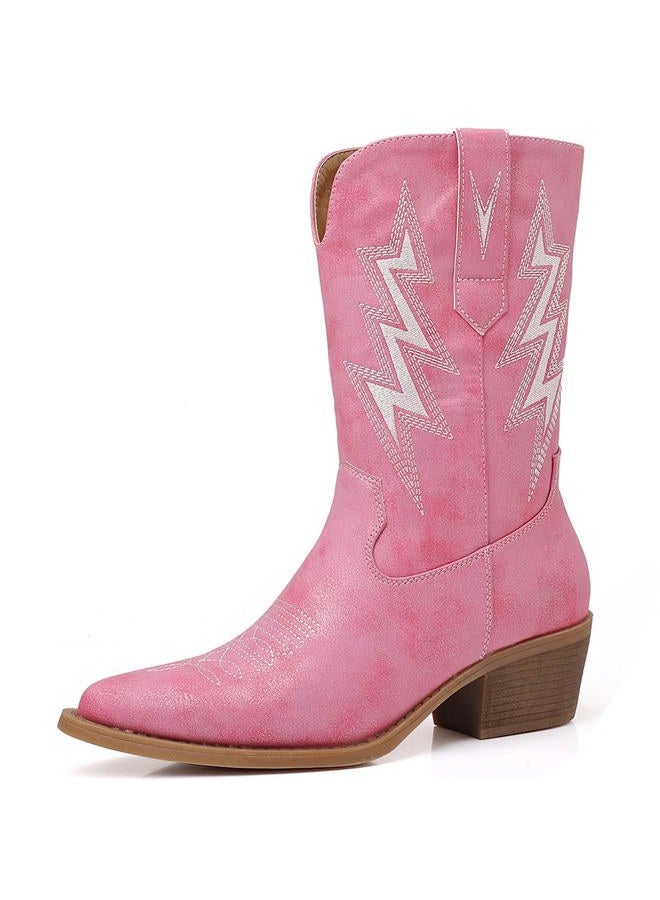 GLOBALWIN Women's Pink Cowboy Boots Western Mid Calf Disco Cowgirl Boots For Women Chunky Low Heel 8M - Image 1