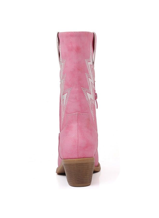 GLOBALWIN Women's Pink Cowboy Boots Western Mid Calf Disco Cowgirl Boots For Women Chunky Low Heel 8M - Image 5