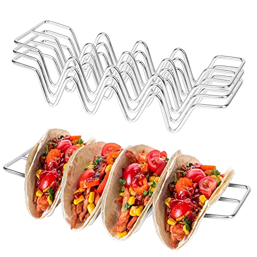 JIBOLAT Taco Holders set of 3,Stainless Steel Taco Shell Holder Stand,Taco Tray Plates for Taco Bar Gifts Accessories,Holds 4 Tacos Each,Oven Safe for Baking, Dishwa sher and Grill Safe - Image 1